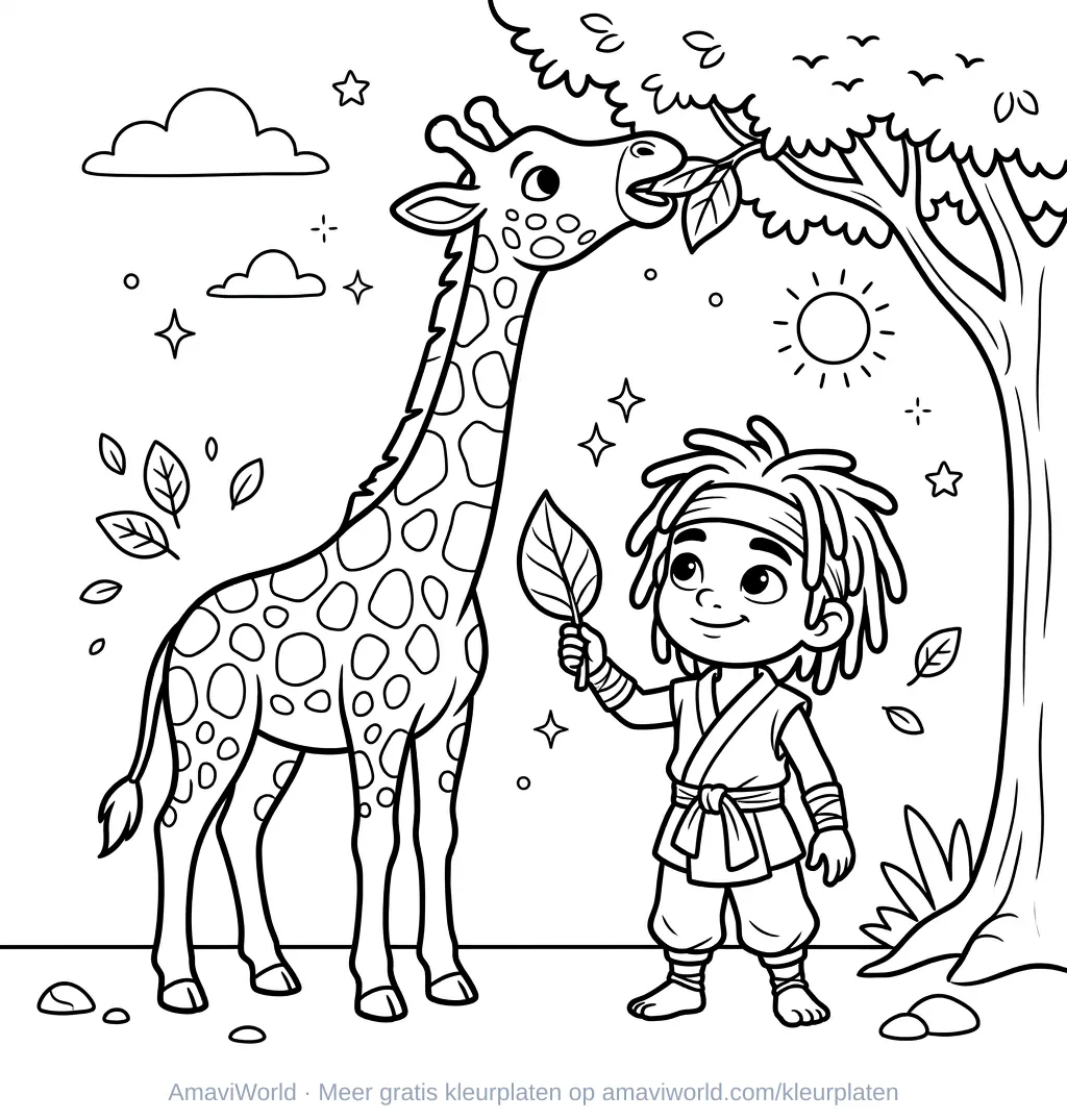 Giraffe kleurplaat, variant 2, gratis giraffe kleurplaat om te printen