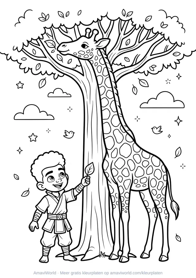 Giraffe kleurplaat, kleurplaat om te printen