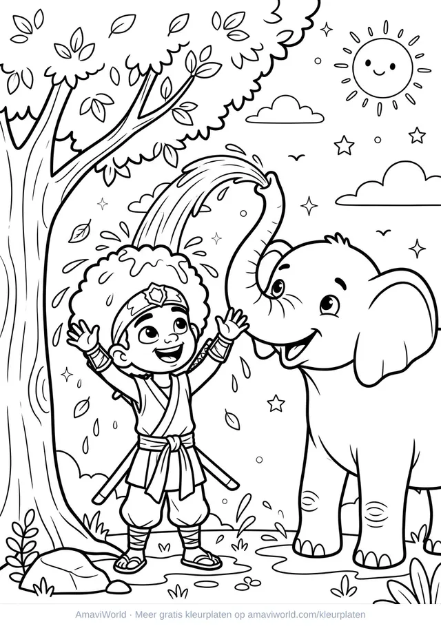 Olifant kleurplaat, kleurplaat om te printen