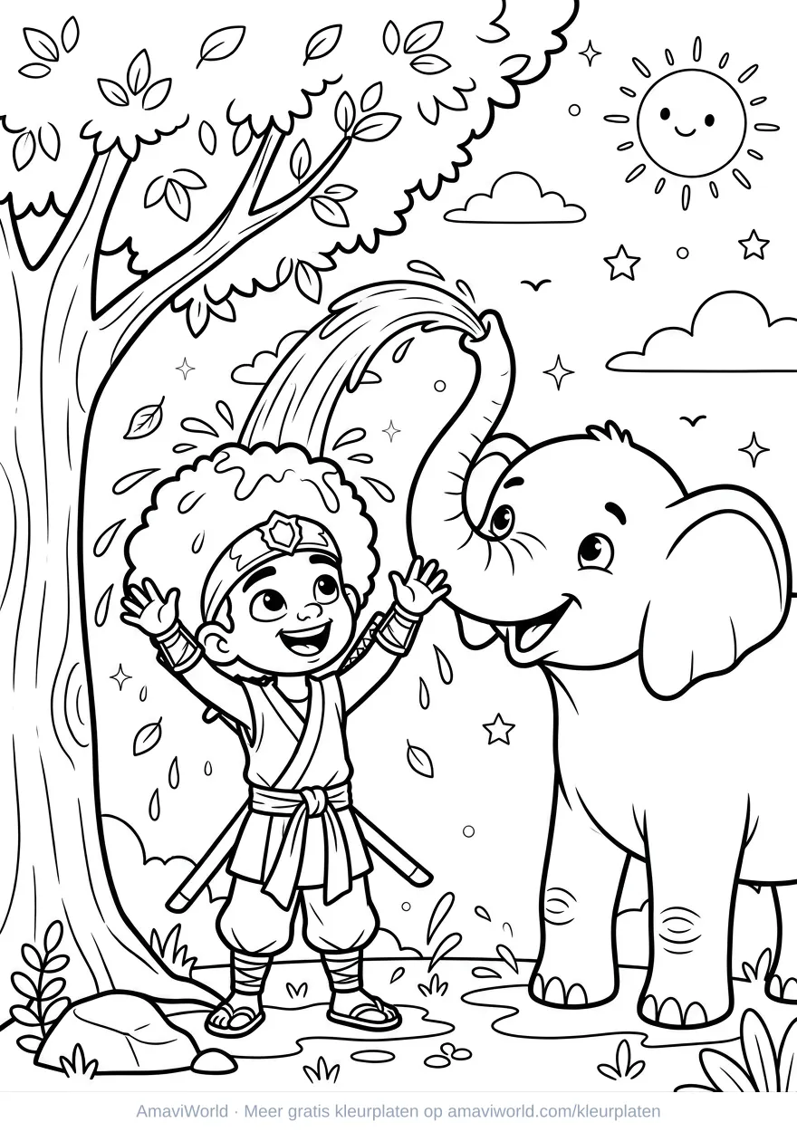 Olifant kleurplaat, variant 1, gratis olifant kleurplaat om te printen